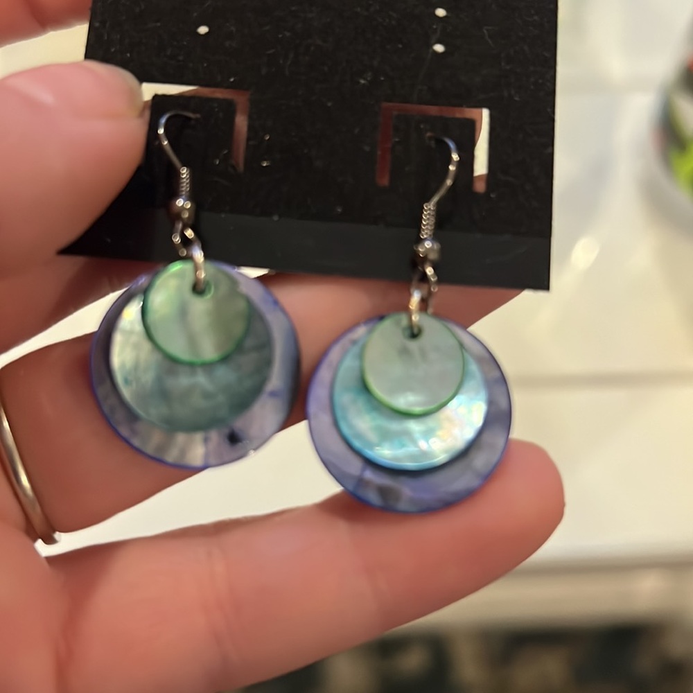 Cute Handmade Mother Of Pearl Shell Round Layered Earrings